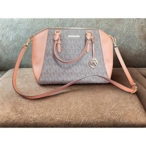Michael Kors Monogram Ciara Satchel with Brown‎ Trim